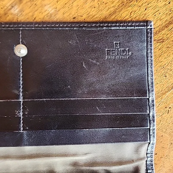 Vintage Fendi Brown & Beige Zucchino Canvas & Leather Continental Wallet - Picture 10 of 17